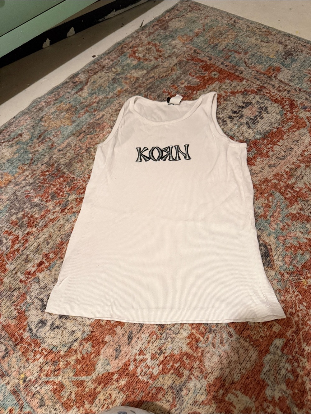 KORN White Ribbed Tank Top - Women or men